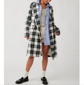 NWT Free People Freddie Longline Plaid Blazer Green Cream